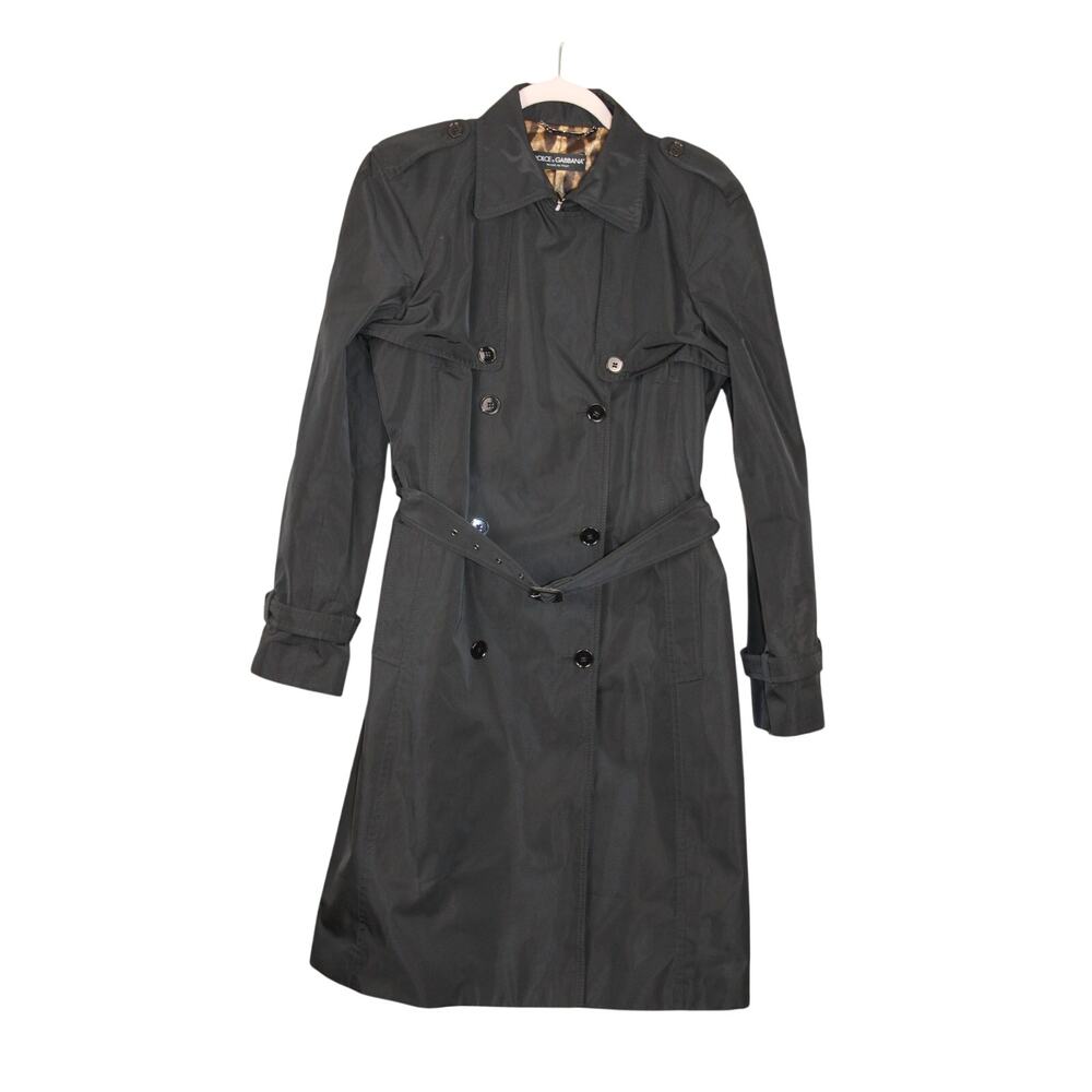 Dolce & Gabbana Sateen Black Below Knee Belted Trench Outerwear Rain Coat Size S